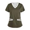 Women's Fashionable V-Neck Short-Sleeved Work Clothes With Drawstrings And Pockets Color Matching  Tops And Protective Clothing
