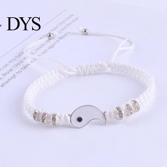 Vintage Bracelets 2Pcs Couple 2 Matching Yin Yang Hand Knitted Unisex Men Women Shiny Rhinestones Adjustable for Valentines Day Tai Chi