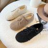 Женские туфли на плоской подошве из мягкого плюша, зимние теплые сапоги для снега, модный бренд, дизайн на шнуровке, повседневные туфли для офиса и банкета, большой размер 41-44