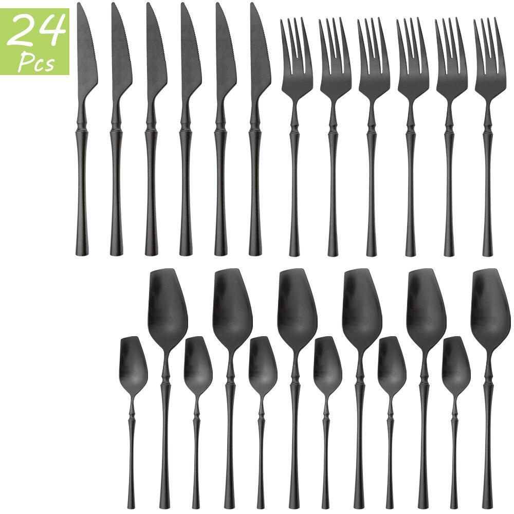 24Pcs Red Gold Cutlery Set 18/10 Stainless Steel Tableware Vintage Knife Fork Coffee Spoon Dinnerware Set Wedding Kitchen Silverware