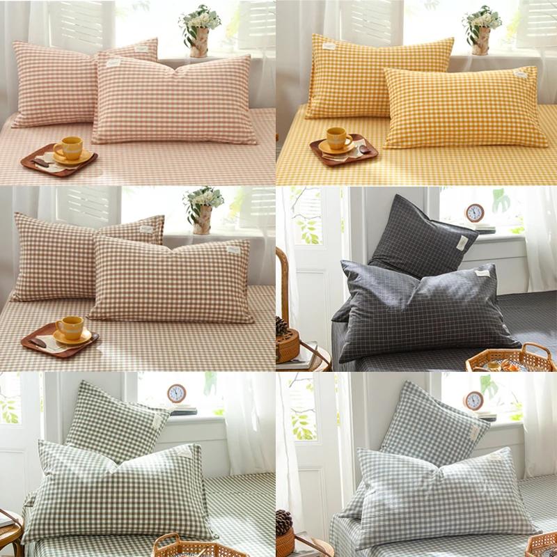 1 пара однотонных наволочек с клетчатым принтом, мягкие хлопковые наволочки для подушек 30x50 40x60 48x74, наволочки для подушек для кровати, домашний декор