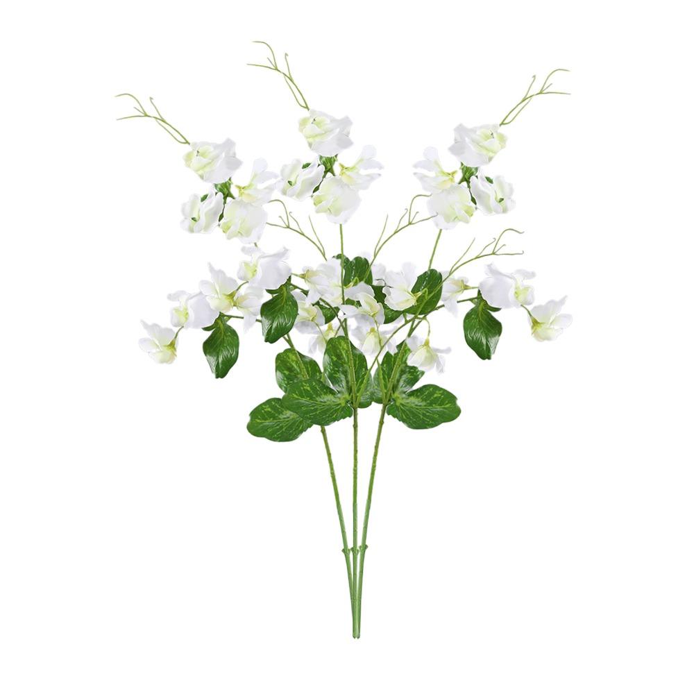 3pcs Silk Cloth, Iron Wire Sweet Pea Artificial Flower Single Stem Faux Flower Home Vase Decoration
