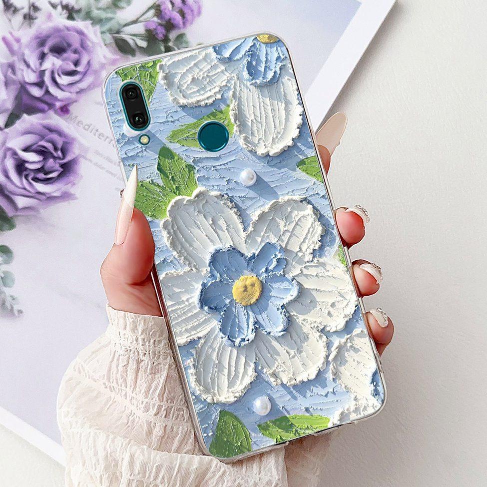 Clear For Huawei Y9 2019 Case Cover Cute Fashion Flowers Funny Cool Painted Soft Phone Case For Huawei JKM-LX1 JKM-LX2 JKM-LX3