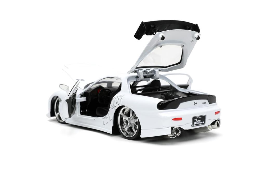 Jada Toys Fast & Furious Series 1/24 Scale F&F 1993 Mazda RX-7 White with HKS Logo, Finished Model, JADA32607