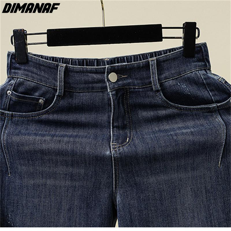 Dimanaf 2022 New Plus Size Jeans Basic Elastic Pants Loose Autumn Women Casual Female Blue Trousers Pants 5XL