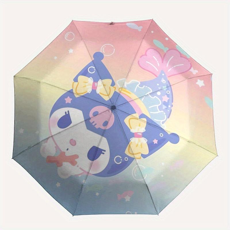 1pc Mermaid Kuromi Pattern Automatic 3-Fold Umbrella, 8 Steel Frames, High-Value Folding Umbrella, Suitable for Office, Travel and Outdoor Adventure.V
