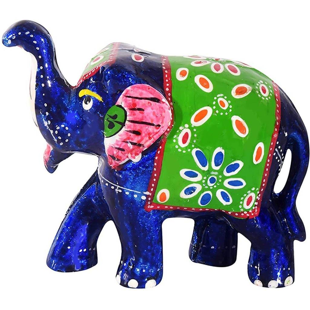 Elephant Sequence 7 Pieces Kanha Ji Pooja Room & Gifted Item For Home Decorative Showpiece - 10 Cm  (Paper Mache, Dark Blue)