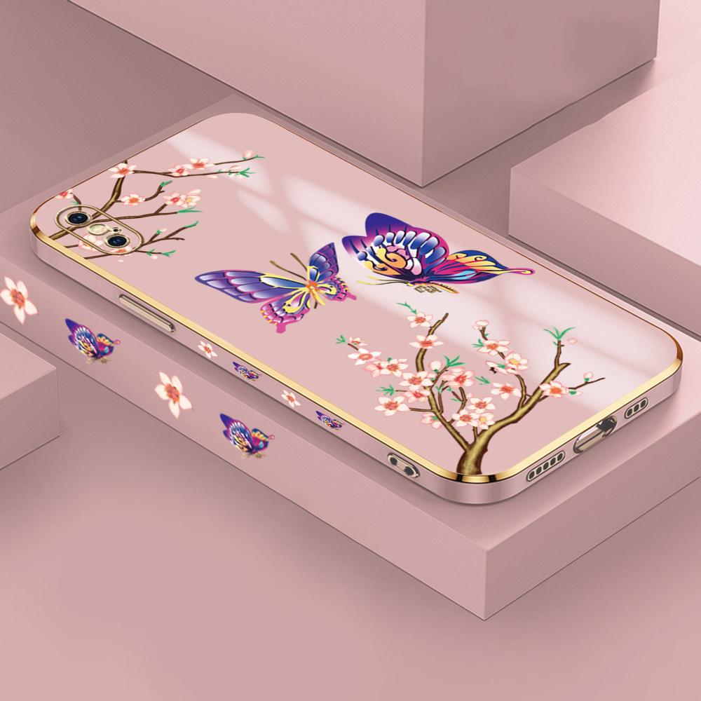Чехол для телефона с 6D покрытием и бабочкой для iPhone 11 12 13 14 Pro Max XR XS Samsung S23 S20 S21 A51 A52 A12 A30S Plus 5G Xiaomi Redmi VIVO Мягкий чехол из ТПУ
