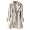 Women Fall Spring Coat Slim Fit Single-breasted Solid Color Turn-down Collar Pockets Mid Length Korean Style Overcoat Outdoor Jacket
