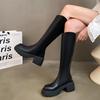 Осень и зима новый корейский стиль толстая подошва длинный голенище модные сапоги женские интернет-знаменитость мода повседневные мягкая кожа маффин подошва