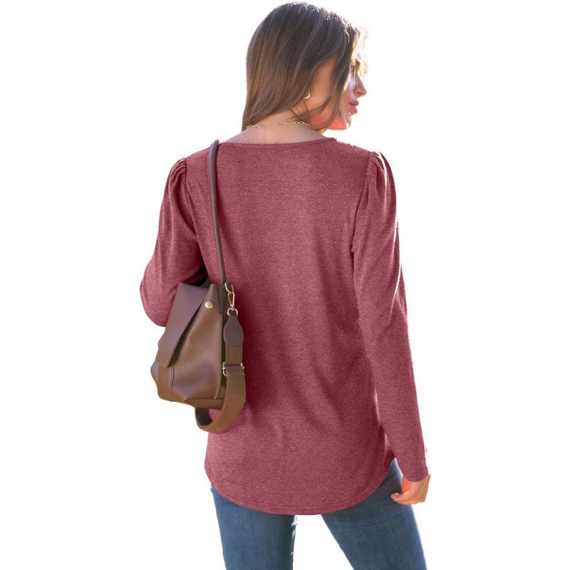 Женская мода повседневная весна осень однотонные принты короткие длинные рукава О-образный вырез блузки и рубашки