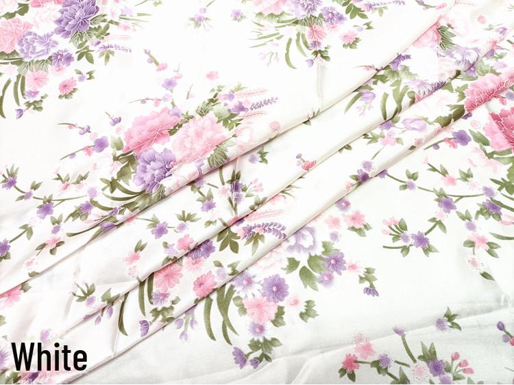 Floral Satin Print Cheongsam Pajamas with Ribbon Headdress and Lantern Kimono Quilt Fabric