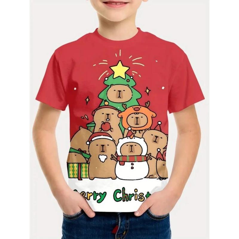Летние футболки с круглым вырезом, 3D, милые мультяшные, с рождественским принтом, модные, повседневные, с коротким рукавом, детские, для мальчиков и девочек, детские, унисекс