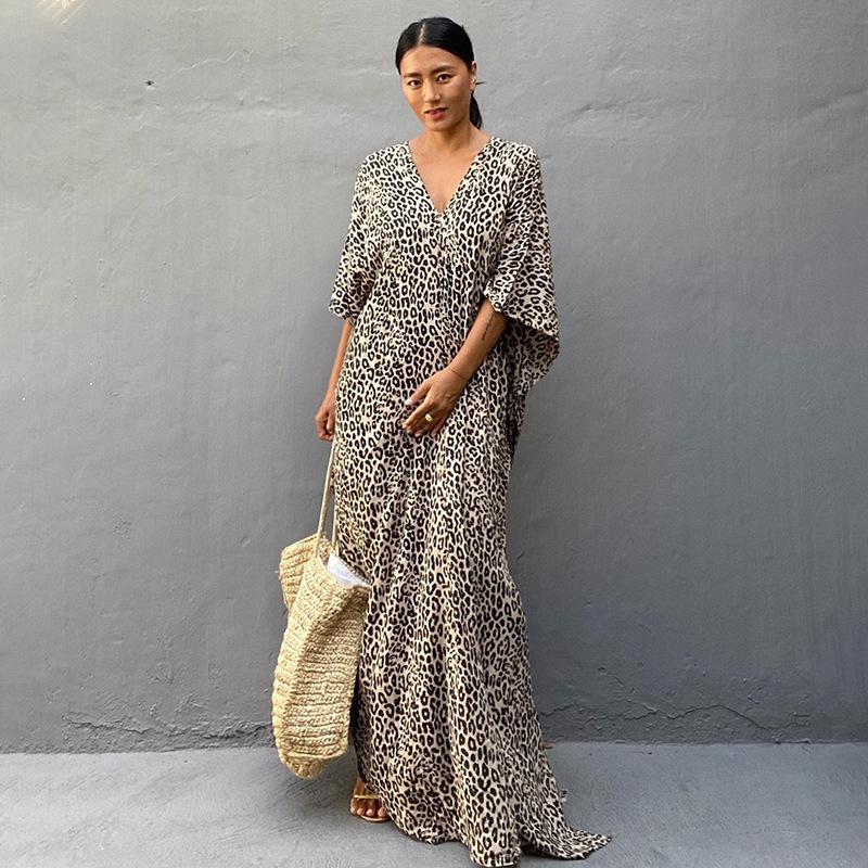 Длинный кардиган с леопардовым принтом: Свободная пляжная солнцезащитная накидка и купальник для женщин