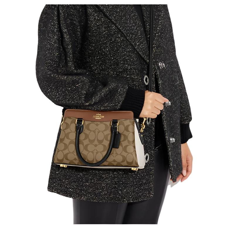 Coach Darcie 26 Classic Monogram Zip Closure Leather Shoulder Crossbody Tote Bag Medium Women handbags Khaki CH287-IME7V