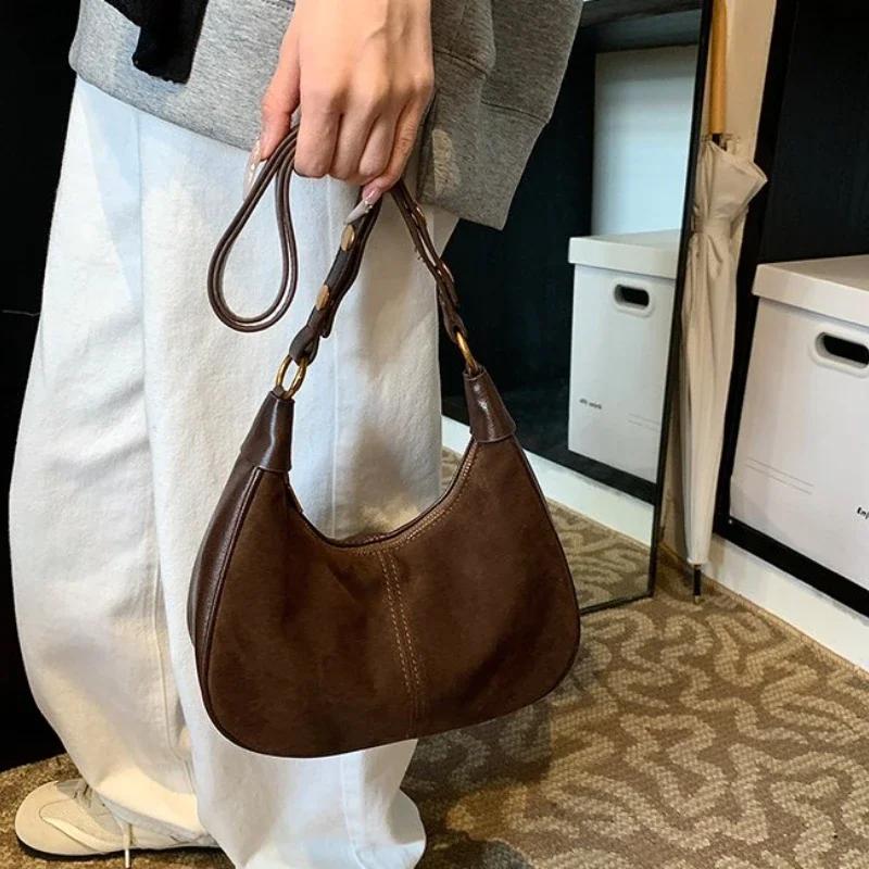 Модные сумки через плечо из искусственной замши и искусственной ПУ в форме полумесяца, осенний новый стиль, темперамент, чувство роскоши, сумки через плечо