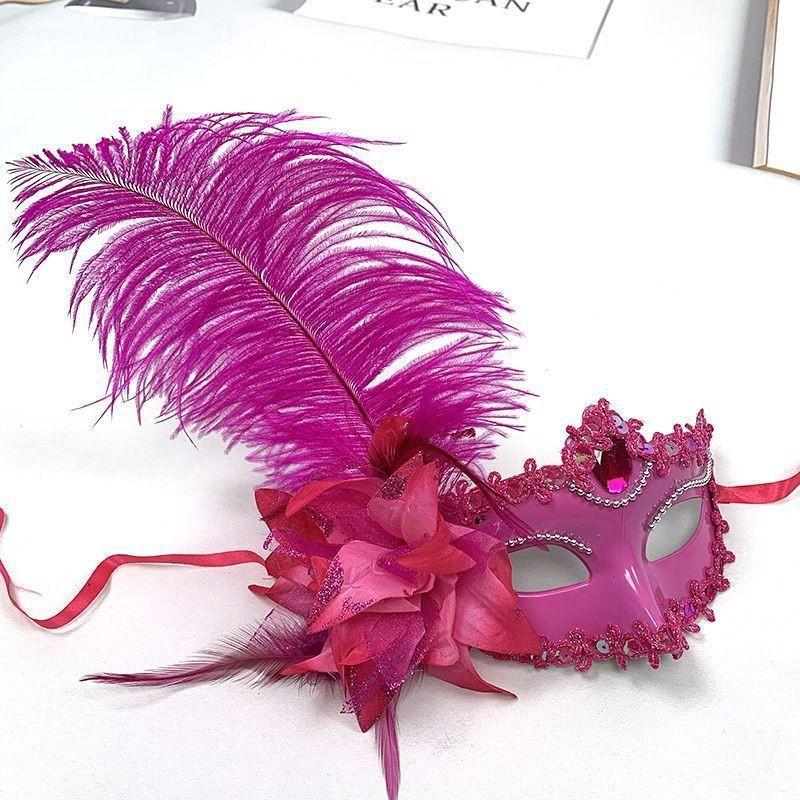 Роскошная маска принцессы на пол-лица с натуральными страусиными перьями, идеально подходящая для выступлений и вечеринок