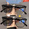 2pcs Fashion Photochromic Square Reading Glasses, Casual Style for All Face Types, Magnification From +1.0 To +4.0