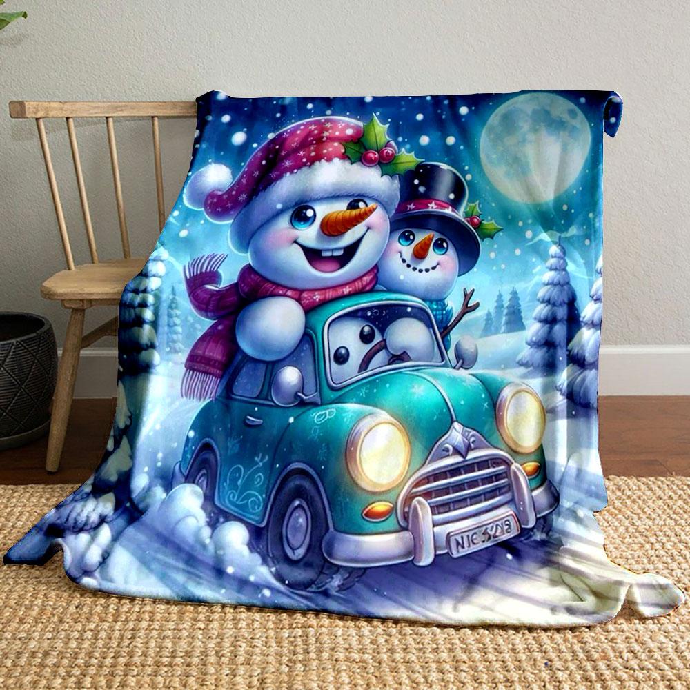 Snowmen Joyride Under the Moonlight print blanket soft and cozy perfect for the living room bed sofa or a nap,gift