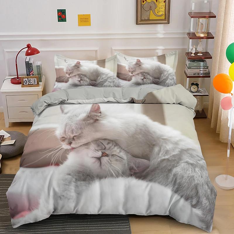 3D Lovely Cat Duvet Cover Set,cute Pet Cat Bedding Set Full Queen King Size,Cute Animals Luxury Quilt Covers Gifts Home Textiles