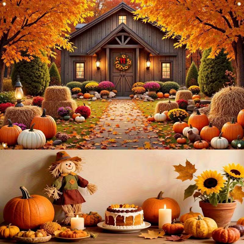 2D Fall Pumpkin & Scarecrow Backdrop Photography Background Banner