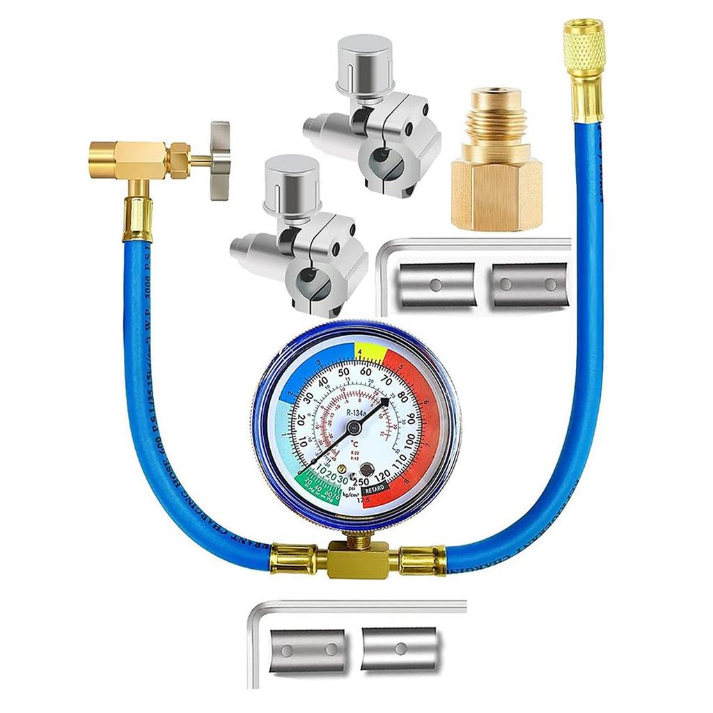 Complete Cooling System Repair Kit Refrigerant Piercing Valves R134A Refill Tool Set Metal Material Piercing Tap Valves