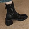 French Retro Hand-scratched Square Head Thick Heel Short Boots Children's 2025 Autumn and Winter New Fashion Thick-soled High-heeled Martin Boots