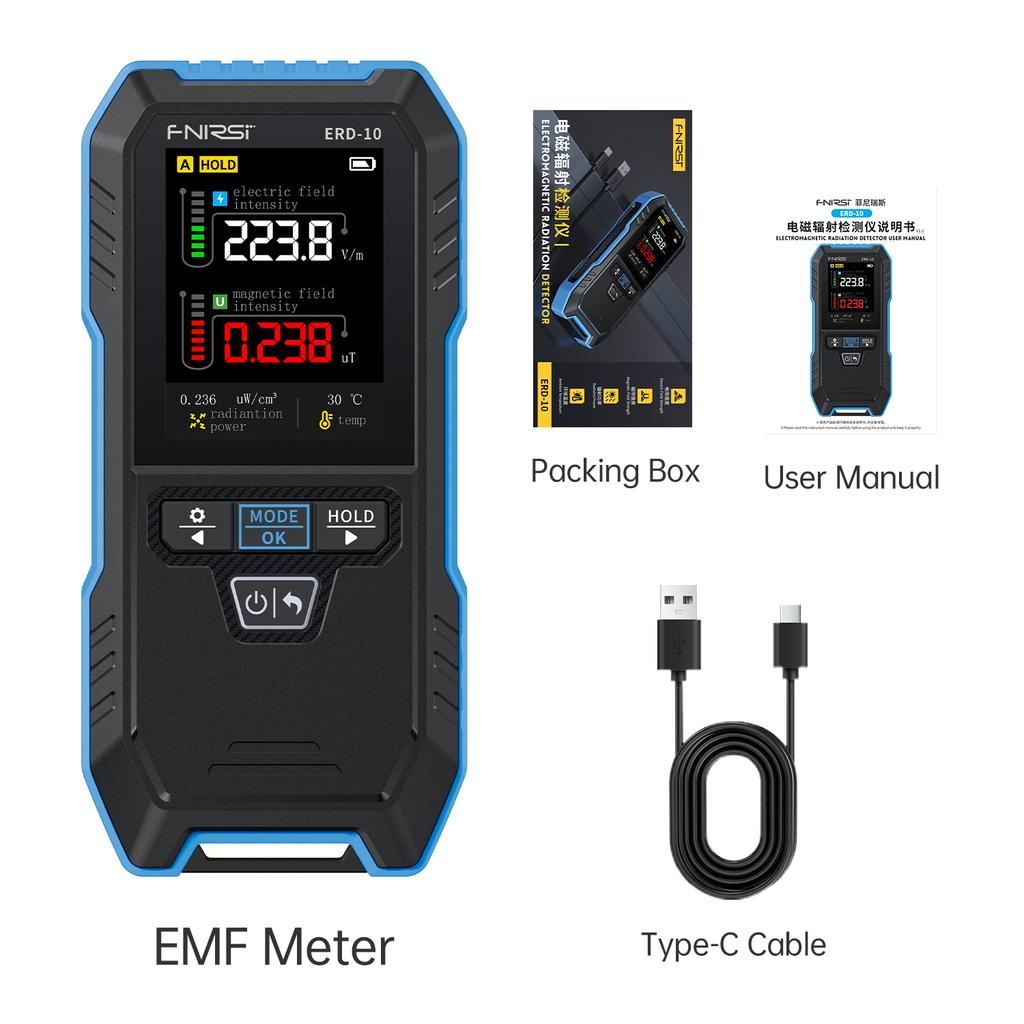 ERD-10 EMF Meter HD Electromagnetic Radiation Detector Electric & Magnetic Field Strength RF Power Temperature Monitor Alarm