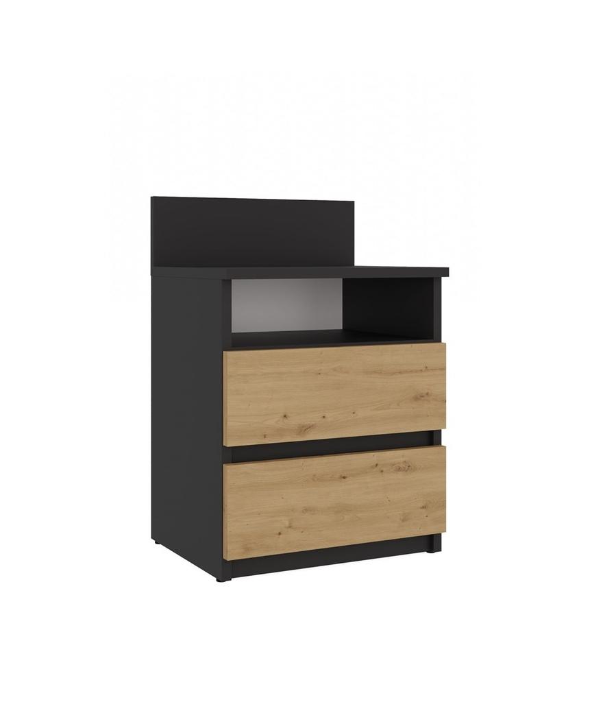 Szafka Nocna M1 Malwa Antracyt Dąb Artisan Komoda 2 Szuflady Stolik Nocny