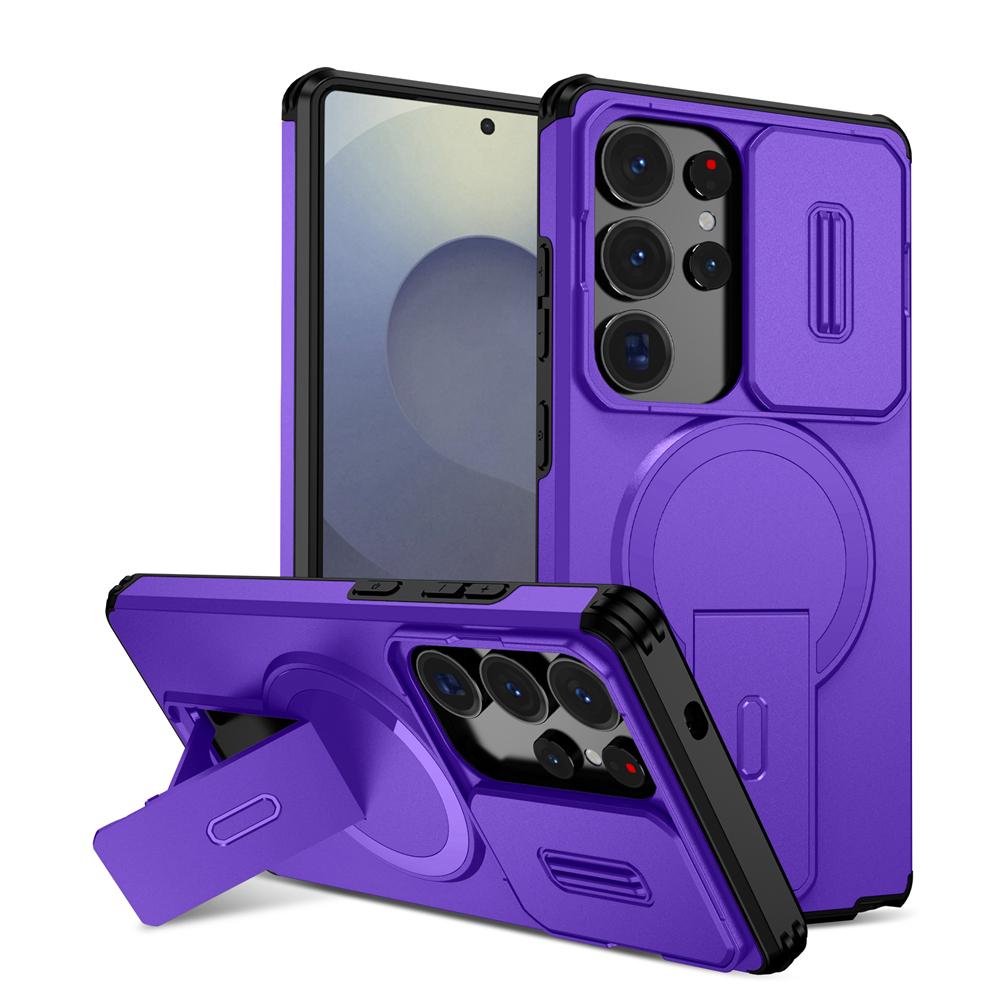 KEYSION Противоударный магнитный чехол для Samsung Galaxy S24 S25 Ultra S25+ S24 FE со сдвижной защитой камеры, подставкой и поддержкой беспроводной зарядки