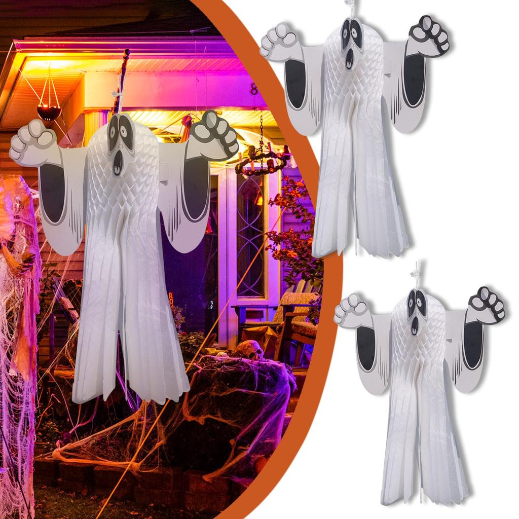 Horror Halloween Ornaments 3D Paper Ghost Pendant Halloween Party Haunted House Bar Decoration Horror Props