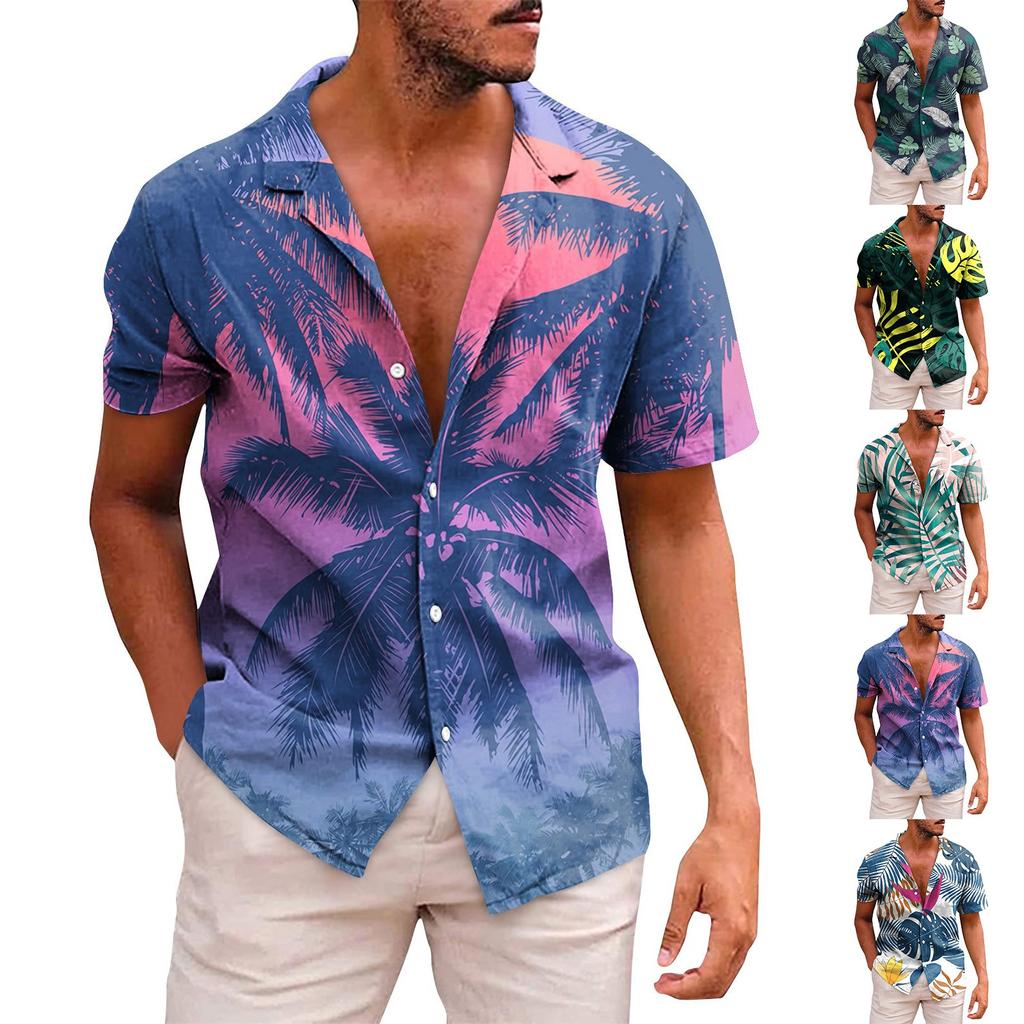 Men's Hawaiian Printed Button Short Sleeve Shirts Men's Casual Fashion Short Sleeve Shirts