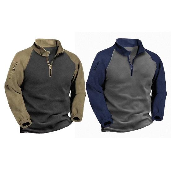 Мужской осенне-весенний топ на молнии с воротником-стойкой, соответствующий цвету с длинным рукавом, ветрозащитная эластичная манжета, мягкий флисовый пуловер, повседневная теплая мужская рубашка