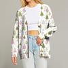 Women's Fashion Long Sleeve Print V-Neck Button Loose Cardigan Top