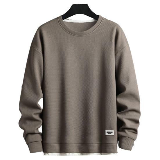 Мужской осенне-зимний топ, искусственный двухсекционный лоскутный однотонный свободный пуловер с круглым вырезом, средней длины, с длинными рукавами, мягкая уличная одежда