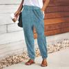 Women 3D Blue Floral Fragments Print Pants Lace Up Elastic Waist Loose Trousers Casual Long Pants Trousers with Pockets
