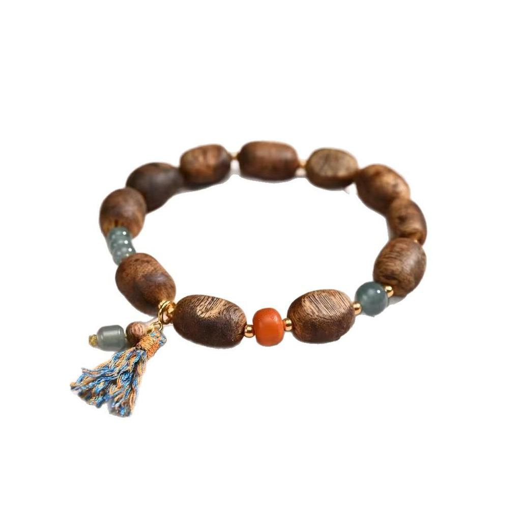 Hainan Green Agarwood Scarred Bead Bracelet: Natural Fragrance & Chinese Style Women's Cultural Gift