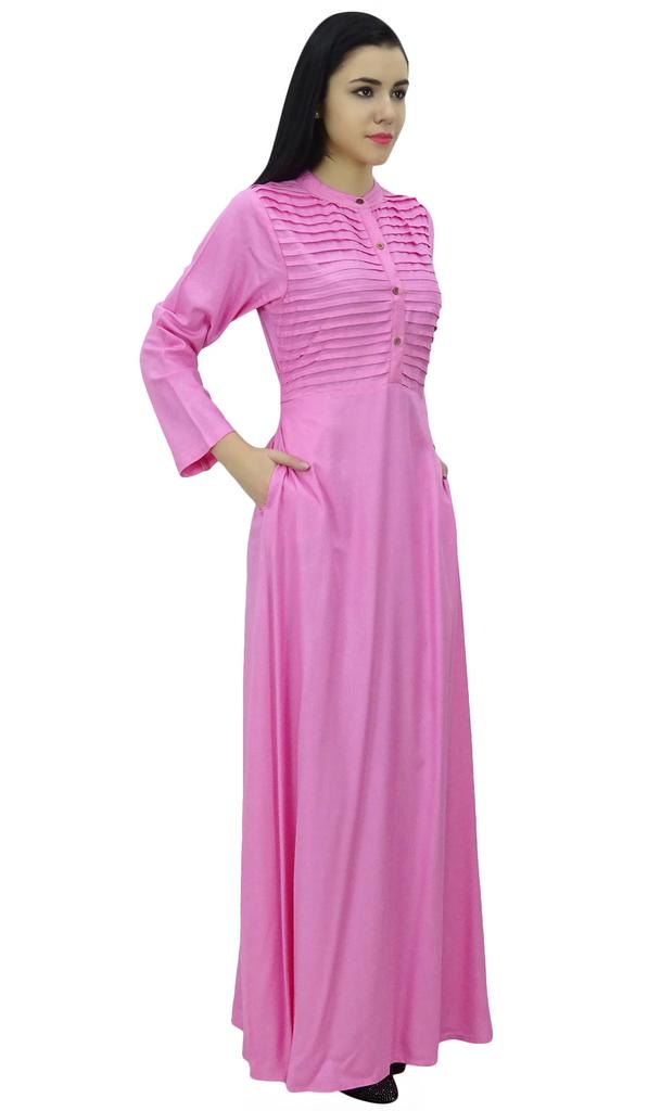 Bimba Женское простое платье джилбаб макси с длинным рукавом и воротником-стойкой