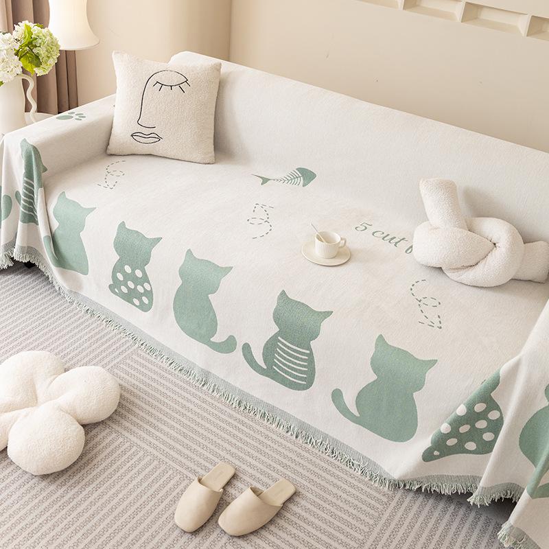 Chenille Cat Sofa Towel Autumn and Winter Thickened Chenille Sofa Cushion Cover Cloth Cartoon Creative Non-Slip Sofa Cover