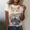 Футболка с милым котом с 3D-принтом для женщин, футболки с рисунком животных из мультфильмов, летние повседневные футболки с короткими рукавами и круглым вырезом, свободные футболки
