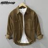 Autumn and Winter Long Sleeve Men Shirts Retro Style Corduroy Loose Shirt Turn Down Collar Double Pockets Shirt Casual Pure Cotton Men Clothing