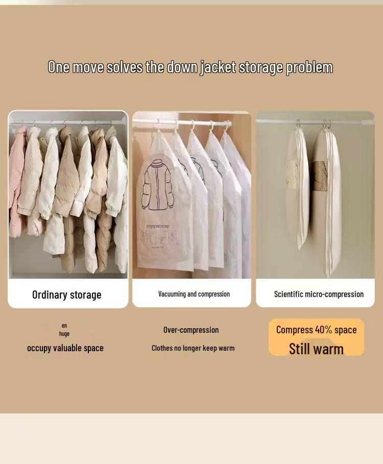 Пуховик Пылезащитный Компрессионный Подвесной Мешок - Чехол для Одежды для Гардероба