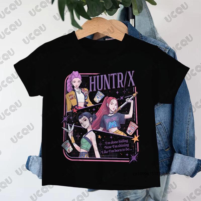 Аниме Kpop Охотники на демонов Huntrix Принт Детская хлопковая футболка Летние футболки с коротким рукавом Одежда для мальчиков и девочек Повседневные детские топы
