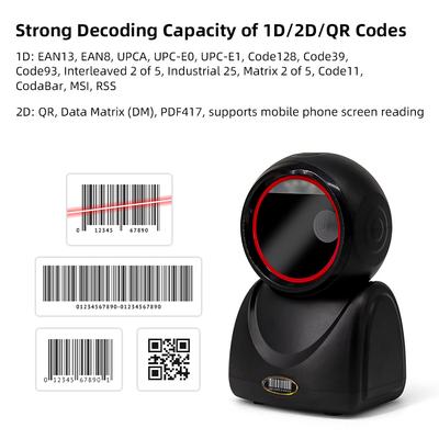 1D 2D QR Настольный проводной сканер штрих-кода Высокоскоростная платформа Автоматический считыватель сигналов USB с функцией громкой связи
