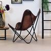 Comfortable Arm Rest Living Room Dark Brown Leather Butterfly Chair with Golden Powder Coated Iron Stand