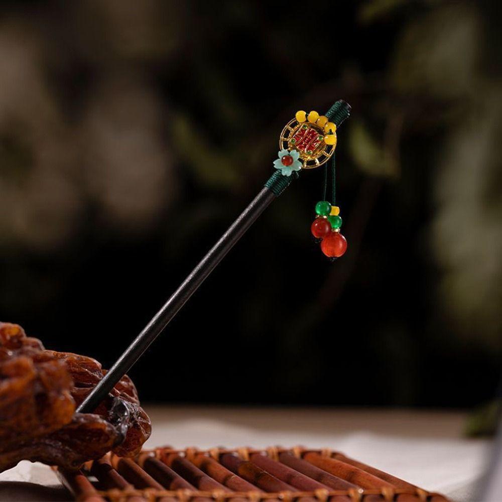 Hair Tassel For Ladies Hair Accessories Chinese Style Hairpin Wooden Hair Fork Flower Hair Sticks