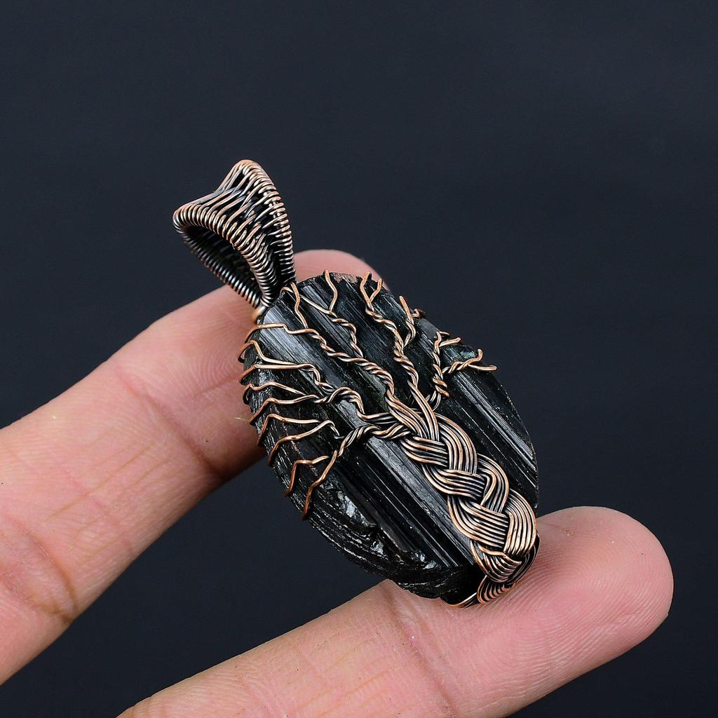 Древо жизни, черный турмалин, драгоценный камень, чистая медная проволока, ювелирная подвеска ручной работы