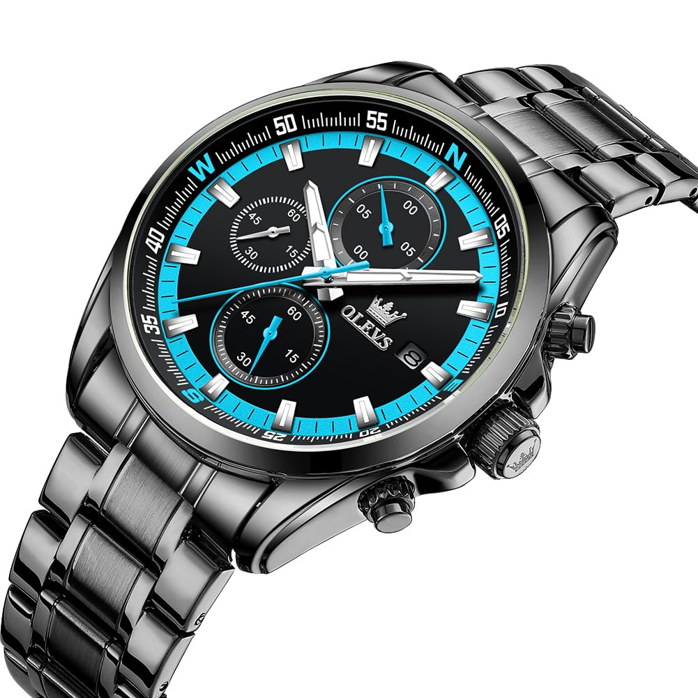 OLEVS кварцевые популярные часы стильные многофункциональные часы из нержавеющей стали водонепроницаемые часы с датой аналоговые модные студенческие часы для мужчин синие мужские