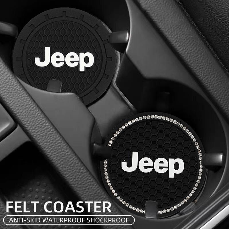 AIY5 Car Waterproof Anti Slip Mat Coaster Silicone Water Cup Mat For Jeep Grand Cherokee Wrangler JK Gladiator Compass Renegade
