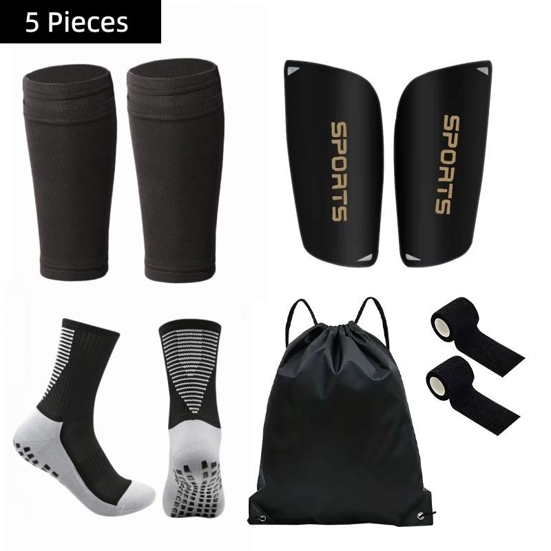 New Football Kit with Shin Guard Sleeves Non‑Slip Soccer Socks Shin Pads Athletic Tape Drawstring Carry Bag for Players 1